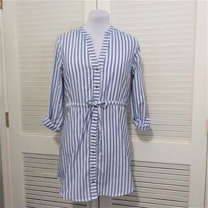 Bleuh Ciel Shirt Dress Blue White Stripes Tie Waist Womens Medium
